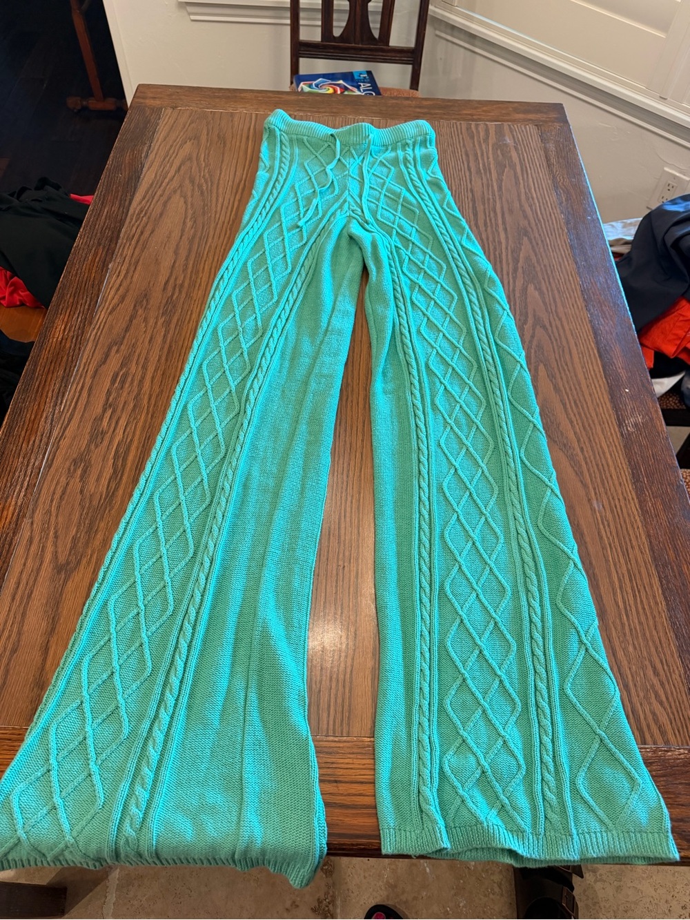 Edikted Green Cable Knit Flared Pants